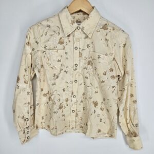 Liz Claiborne Petite Small PS Floral Corduroy Pearl Snap Wester Button Shirt